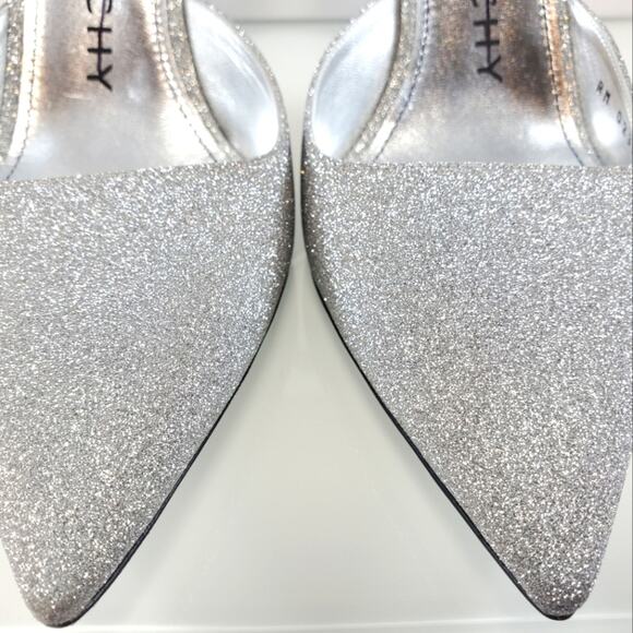 NWT$825 Givenchy Logo Ankle-Strap Silver Glitter Leather Pumps 100 Heels Sz 9 - Picture 9 of 16